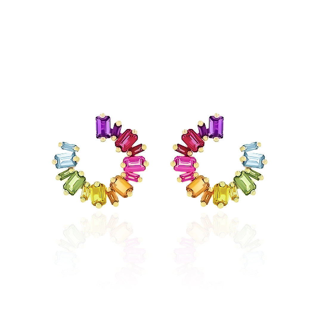 Rainbow Midi Sideways Hoop Earrings