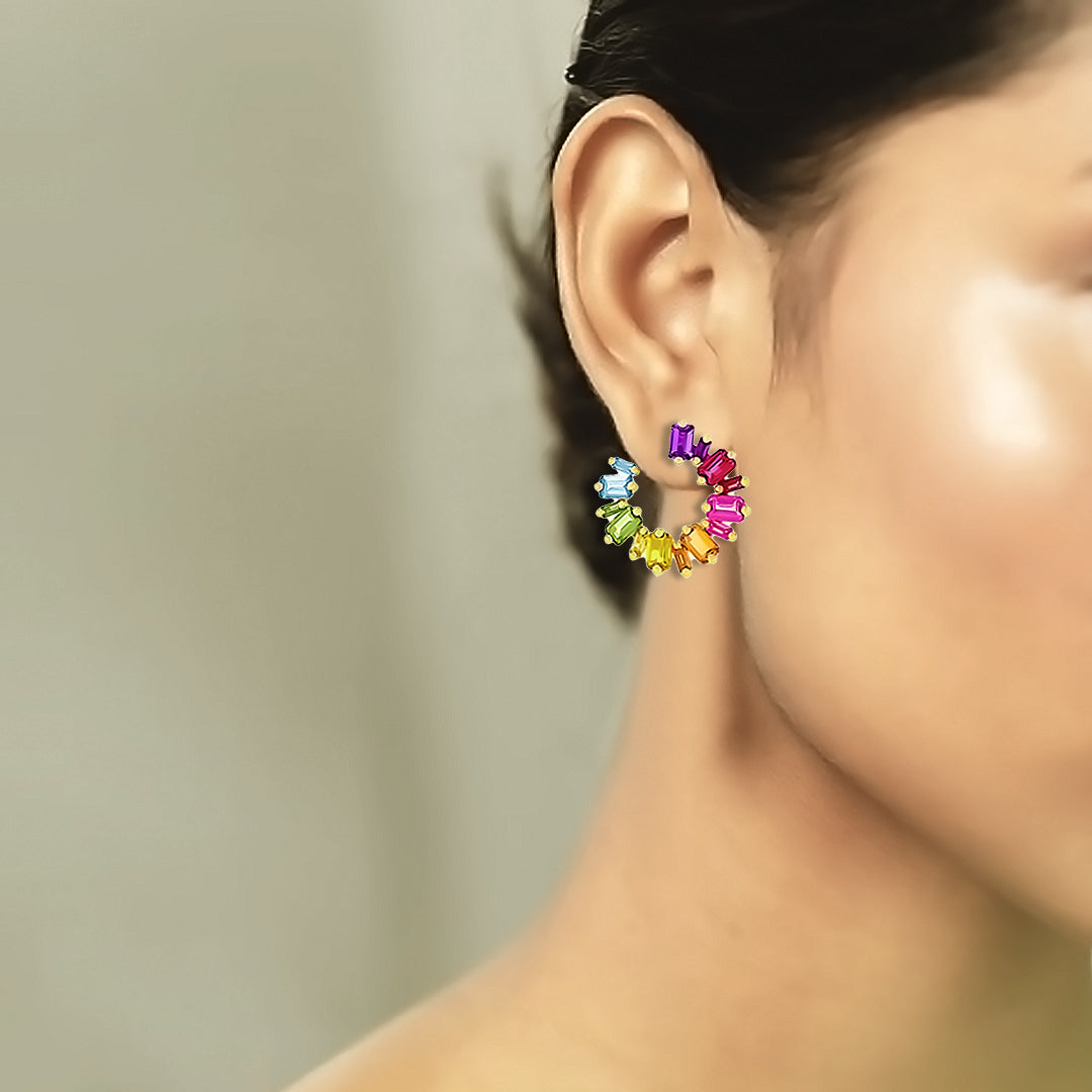 Rainbow Midi Sideways Hoop Earrings